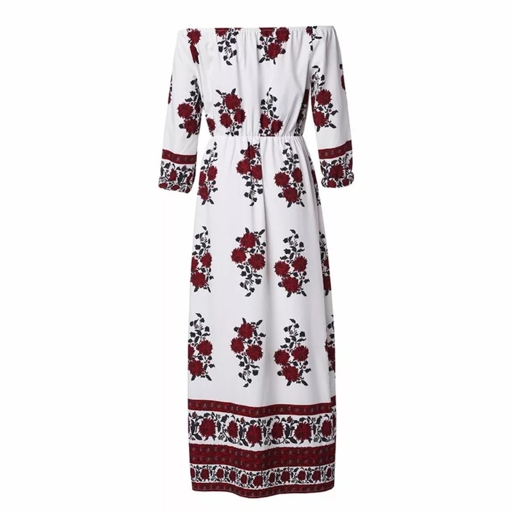 Bohemian Off-Shoulder Floral Hippie Dress - Picture 4 of 5